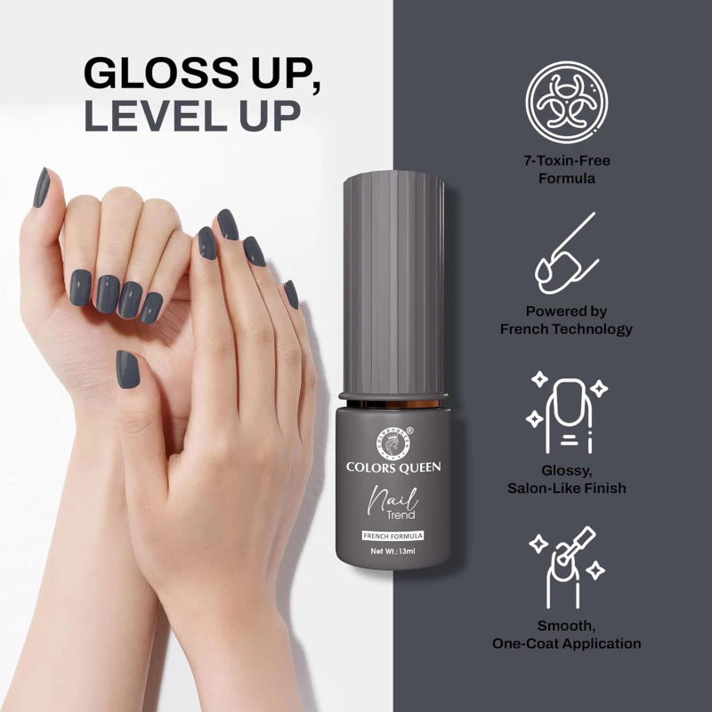 Colors Queen Nail Trend Glossy Nail Polish | Chip Resisting & Quick Drying Nail Paint with High Shine | 7 Toxin Free Formula | Vegan & Cruelty Free | Long Lasting & Vibrant Nail Paint for Women (Slate, 13ml) thumbnail 3